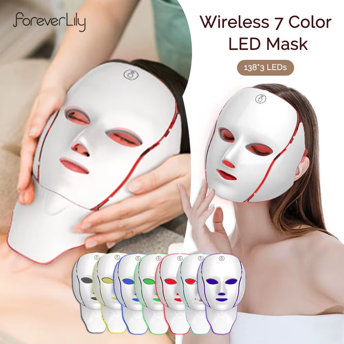 Masque LED Visage & Cou 7 Couleurs — Photothérapie Anti-Âge Professionnelle